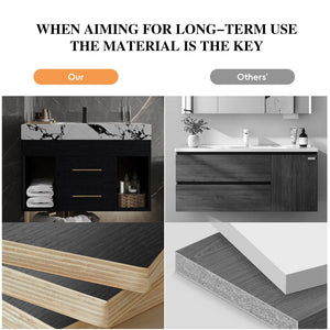 English Elm 29.9" Floating Bathroom Vanity Sintered Stone Top Soft Close Drawers Bronze Gold Hardware Black,Black White W3136S00036