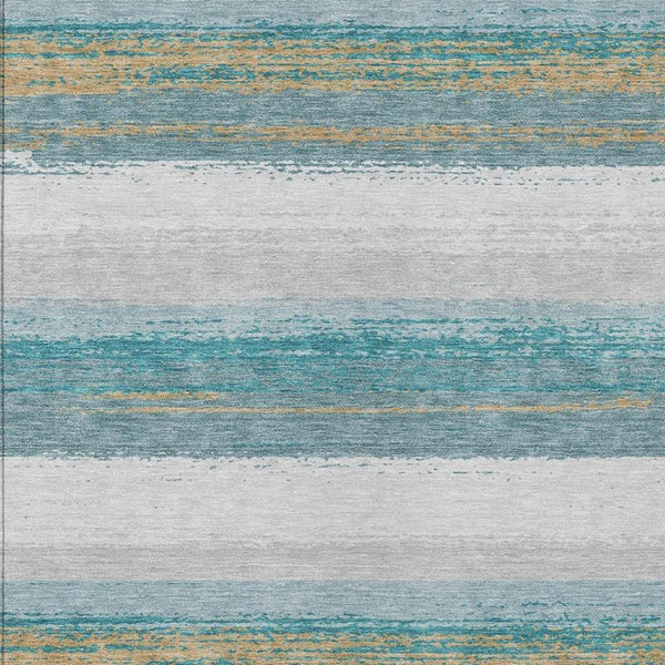 10 X 14 Striped Teal Gray Washable Polyester Rug for Patio Porch or Living Room