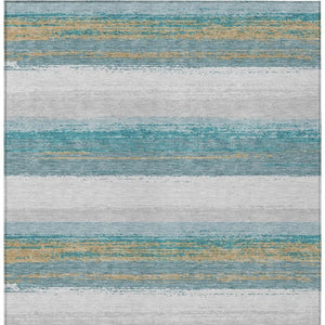 10 X 14 Striped Teal Gray Washable Polyester Rug for Patio Porch or Living Room