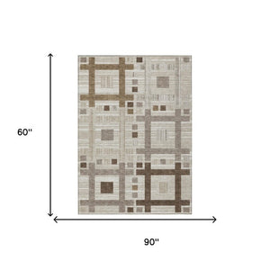 5x8 Beige Brown Geometric Polyester Area Rug Washable for Patio Porch or Living Room
