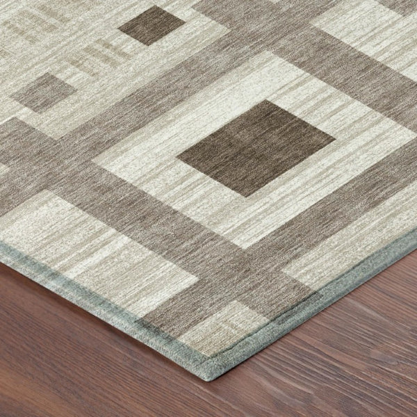 8 Ft Round Geometric Polyester Area Rug Washable Beige Brown Indoor Outdoor