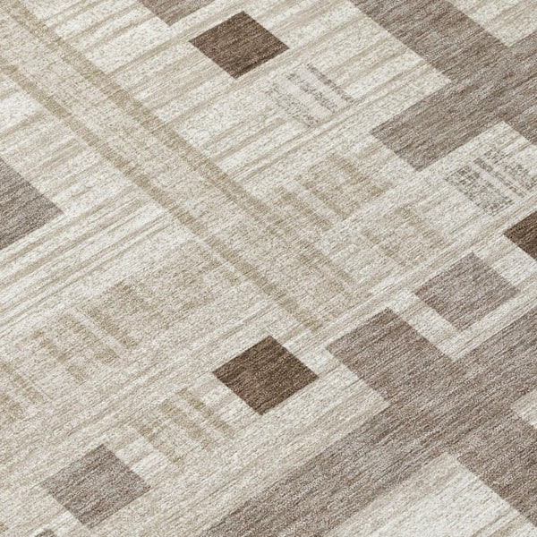 8 Ft Round Geometric Polyester Area Rug Washable Beige Brown Indoor Outdoor
