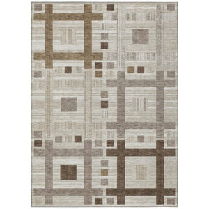 HomeRoots 8 Ft X 10 Ft Beige Brown Geometric Polyester Washable Rug for Indoor Outdoor Use 737504