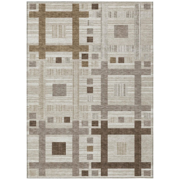 HomeRoots 8 Ft X 10 Ft Beige Brown Geometric Polyester Washable Rug for Indoor Outdoor Use 737504