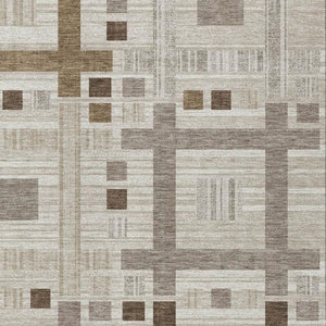 8 Ft X 10 Ft Beige Brown Geometric Polyester Washable Rug for Indoor Outdoor Use