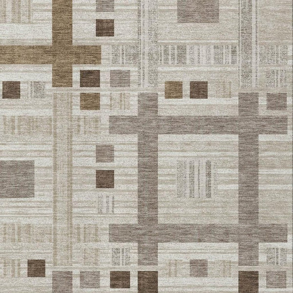 8 Ft X 10 Ft Beige Brown Geometric Polyester Washable Rug for Indoor Outdoor Use