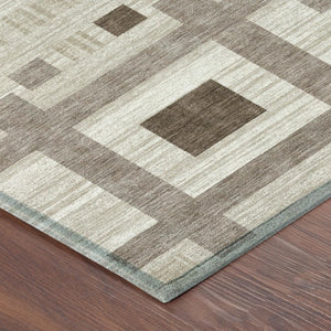 8 Ft X 10 Ft Beige Brown Geometric Polyester Washable Rug for Indoor Outdoor Use