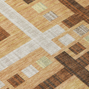 5 X 8 Copper Brown Geometric Polyester Area Rug Stain Resistant for Patio or Living Room