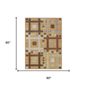 5 X 8 Copper Brown Geometric Polyester Area Rug Stain Resistant for Patio or Living Room