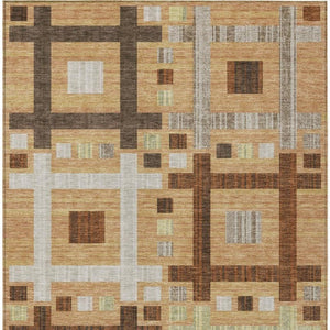 9 X 12 Copper Brown Geometric Polyester Area Rug Stain Resistant Indoor Outdoor