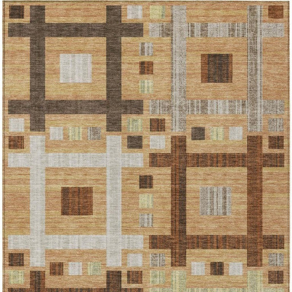9 X 12 Copper Brown Geometric Polyester Area Rug Stain Resistant Indoor Outdoor