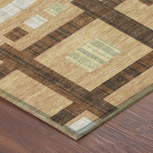 9 X 12 Copper Brown Geometric Polyester Area Rug Stain Resistant Indoor Outdoor