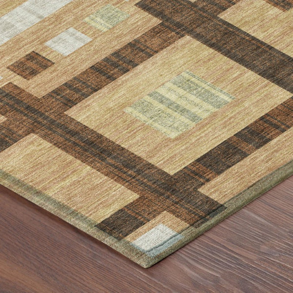 9 X 12 Copper Brown Geometric Polyester Area Rug Stain Resistant Indoor Outdoor