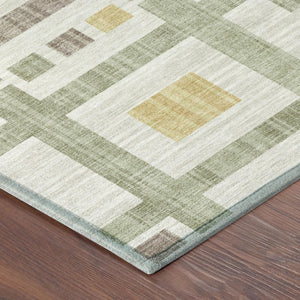 8 Foot Round Geometric Polyester Area Rug Washable Indoor Outdoor Ivory Pattern
