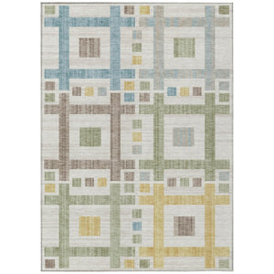 HomeRoots 8 X 10 Ivory Linen Geometric Polyester Washable Rug for Patio Porch or Living Room 737522