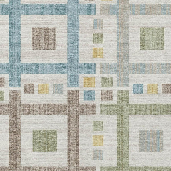8 X 10 Ivory Linen Geometric Polyester Washable Rug for Patio Porch or Living Room