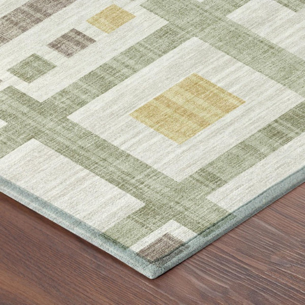 8 X 10 Ivory Linen Geometric Polyester Washable Rug for Patio Porch or Living Room