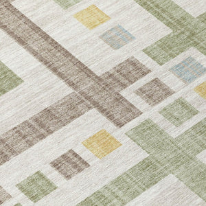 8 X 10 Ivory Linen Geometric Polyester Washable Rug for Patio Porch or Living Room