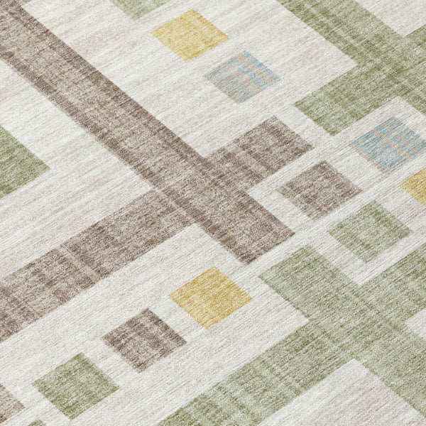 8 X 10 Ivory Linen Geometric Polyester Washable Rug for Patio Porch or Living Room
