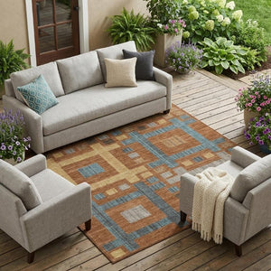 8 by 10 Geometric Polyester Area Rug Washable Stain Resistant Patio Porch Living Room