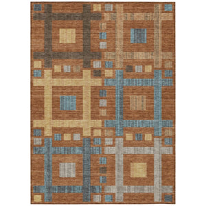HomeRoots 8 by 10 Geometric Polyester Area Rug Washable Stain Resistant Patio Porch Living Room 737534