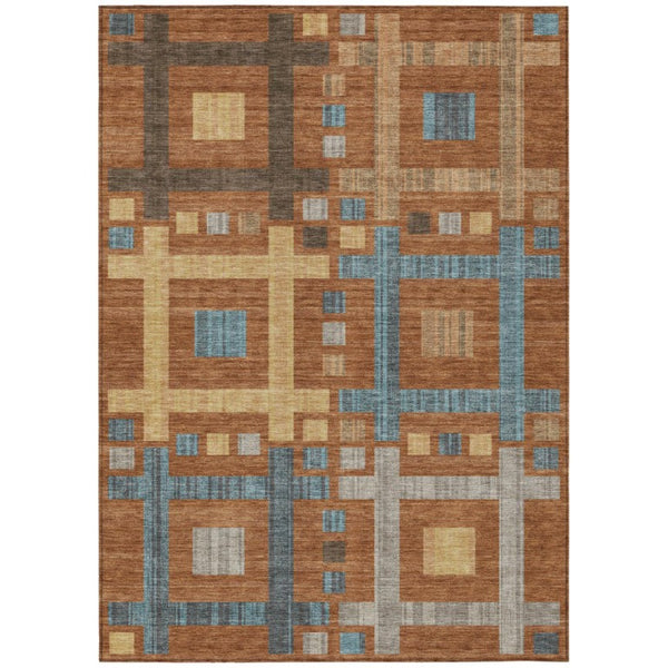 HomeRoots 8 by 10 Geometric Polyester Area Rug Washable Stain Resistant Patio Porch Living Room 737534