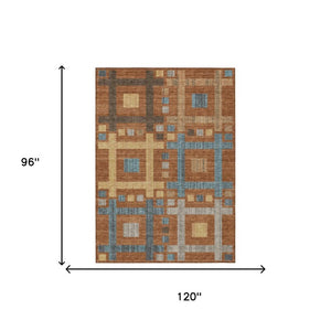 8 by 10 Geometric Polyester Area Rug Washable Stain Resistant Patio Porch Living Room
