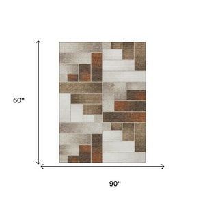 5 X 8 Beige Graphite Geometric Polyester Area Rug Washable for Patio or Living Room