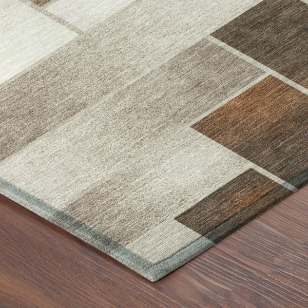 9 X 12 Beige Graphite Geometric Polyester Area Rug for Indoor Outdoor Spaces