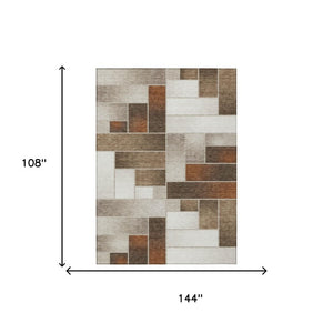 9 X 12 Beige Graphite Geometric Polyester Area Rug for Indoor Outdoor Spaces