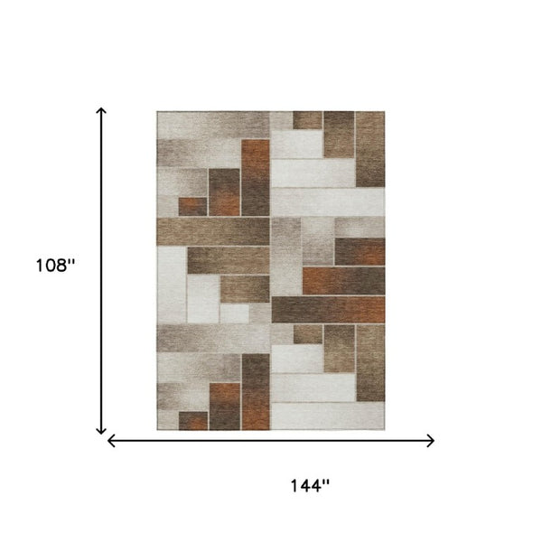 9 X 12 Beige Graphite Geometric Polyester Area Rug for Indoor Outdoor Spaces