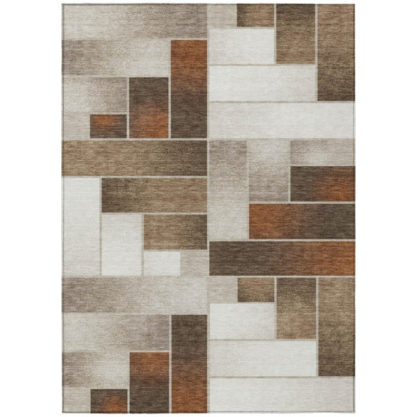 HomeRoots 10 Ft X 14 Ft Beige Graphite Geometric Polyester Washable Rug for Patio or Living Room 737542