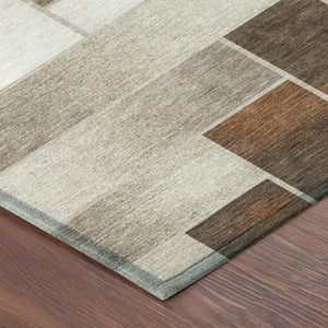 10 Ft X 14 Ft Beige Graphite Geometric Polyester Washable Rug for Patio or Living Room