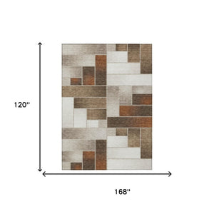10 Ft X 14 Ft Beige Graphite Geometric Polyester Washable Rug for Patio or Living Room