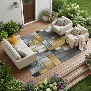 9x12 Geometric Polyester Area Rug Washable Stain Resistant Indoor Outdoor Patio Decor