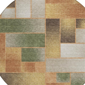 8 Foot Round Geometric Polyester Rug Copper Orange Washable for Patio or Kitchen