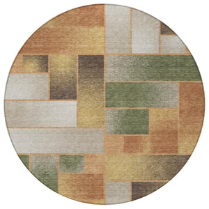 8 Foot Round Geometric Polyester Rug Copper Orange Washable for Patio or Kitchen