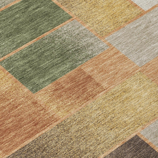 8 Foot Round Geometric Polyester Rug Copper Orange Washable for Patio or Kitchen