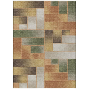 HomeRoots 9x12 Copper Orange Geometric Polyester Area Rug Washable for Indoor Outdoor Spaces 737559