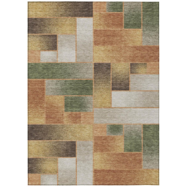 HomeRoots 9x12 Copper Orange Geometric Polyester Area Rug Washable for Indoor Outdoor Spaces 737559