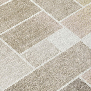 8 X 10 Ivory Linen Geometric Polyester Rug Stain Resistant for Indoor Outdoor Use