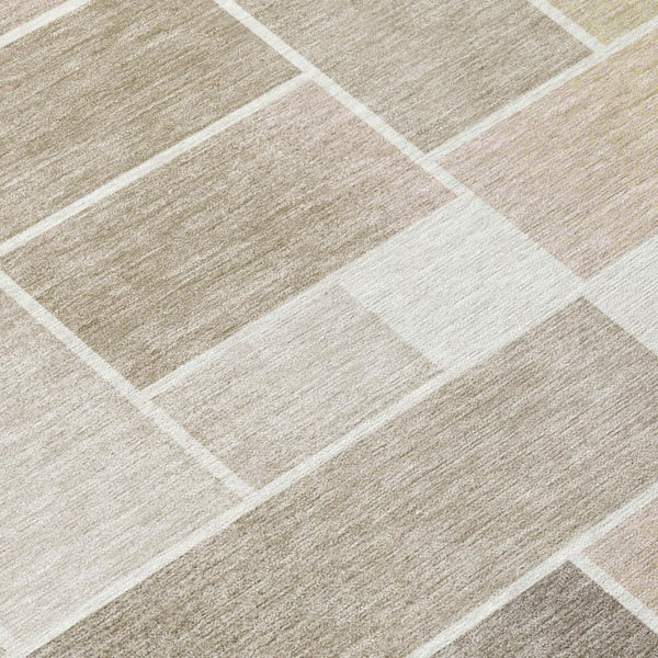8 X 10 Ivory Linen Geometric Polyester Rug Stain Resistant for Indoor Outdoor Use