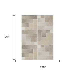 8 X 10 Ivory Linen Geometric Polyester Rug Stain Resistant for Indoor Outdoor Use