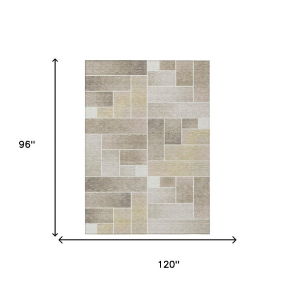 8 X 10 Ivory Linen Geometric Polyester Rug Stain Resistant for Indoor Outdoor Use