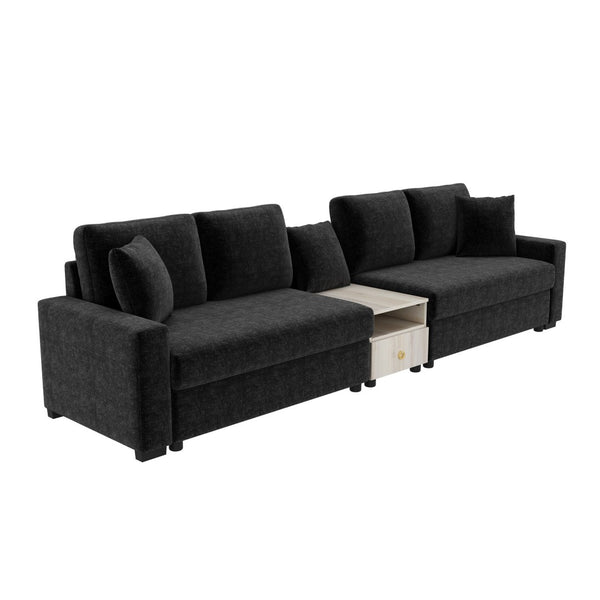 English Elm Modern Chenille Modular Sofa with Storage Armrest Console Table Living Room Seating Black N763S000064B