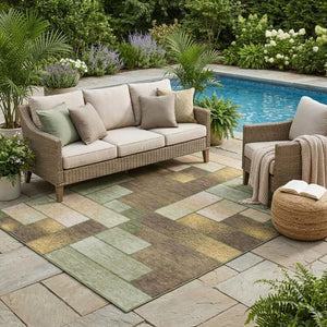5x8 Olive Geometric Polyester Area Rug Washable Stain Resistant Indoor Outdoor Patio