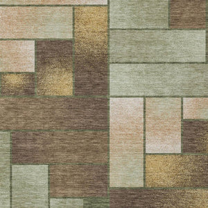 5x8 Olive Geometric Polyester Area Rug Washable Stain Resistant Indoor Outdoor Patio