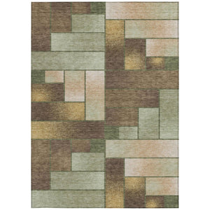 5x8 Olive Geometric Polyester Area Rug Washable Stain Resistant Indoor Outdoor Patio