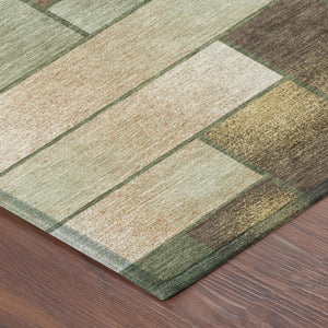 8 Ft Round Olive Geometric Polyester Area Rug Washable for Indoor Outdoor Spaces