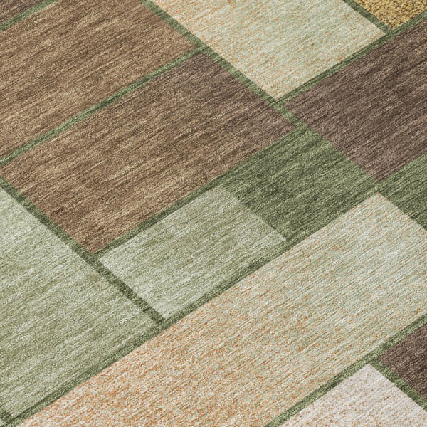 8 Ft Round Olive Geometric Polyester Area Rug Washable for Indoor Outdoor Spaces